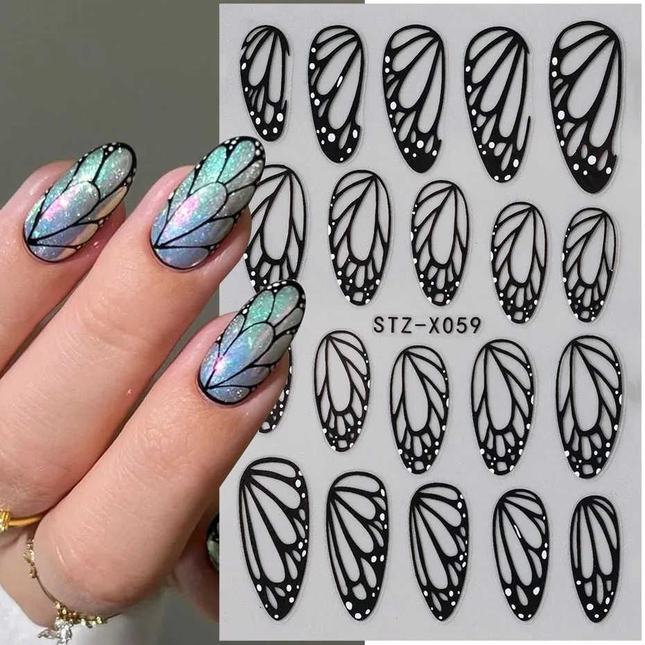 Autocollants ongles papillon noir 3D
