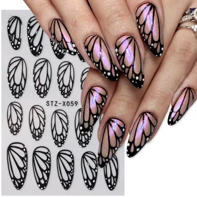 Autocollants ongles papillon noir 3D – image 2
