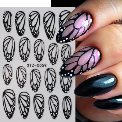 Autocollants ongles papillon noir 3D – image 3