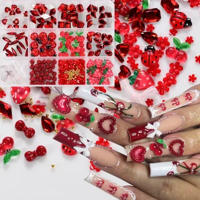 Breloques 3D rouges pour ongles en résine