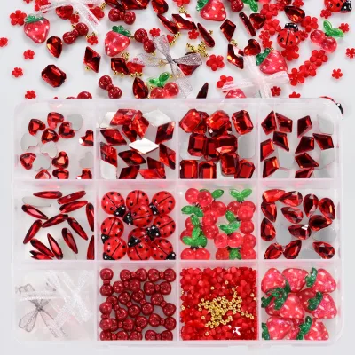 Breloques 3D rouges pour ongles en résine – image 2