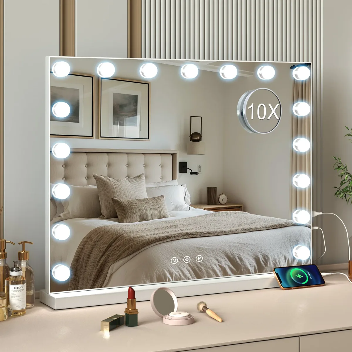 Miroir de maquillage LED encadré