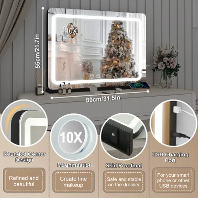 Miroir de maquillage LED noir mat – image 3