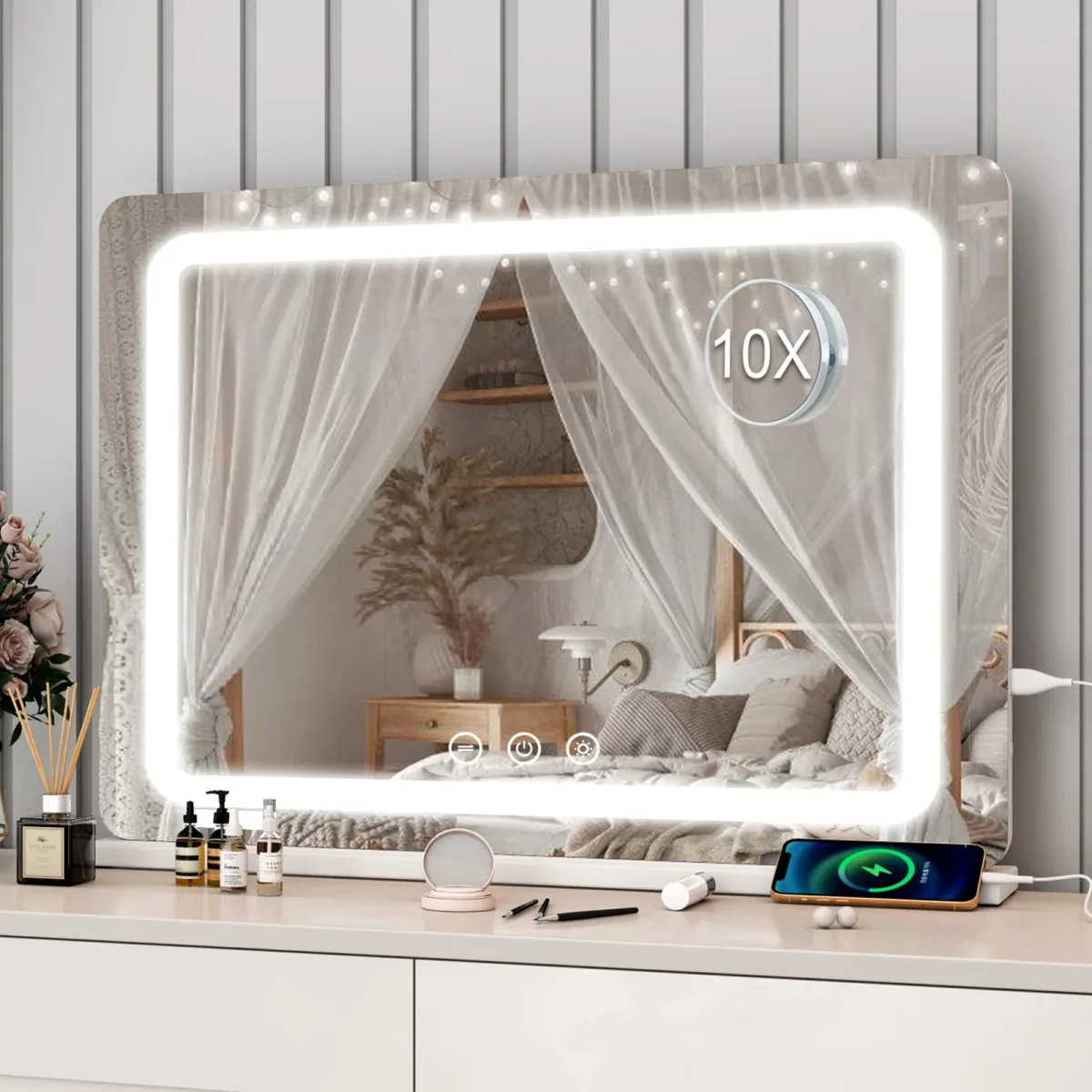 Miroir de maquillage sans cadre à LED