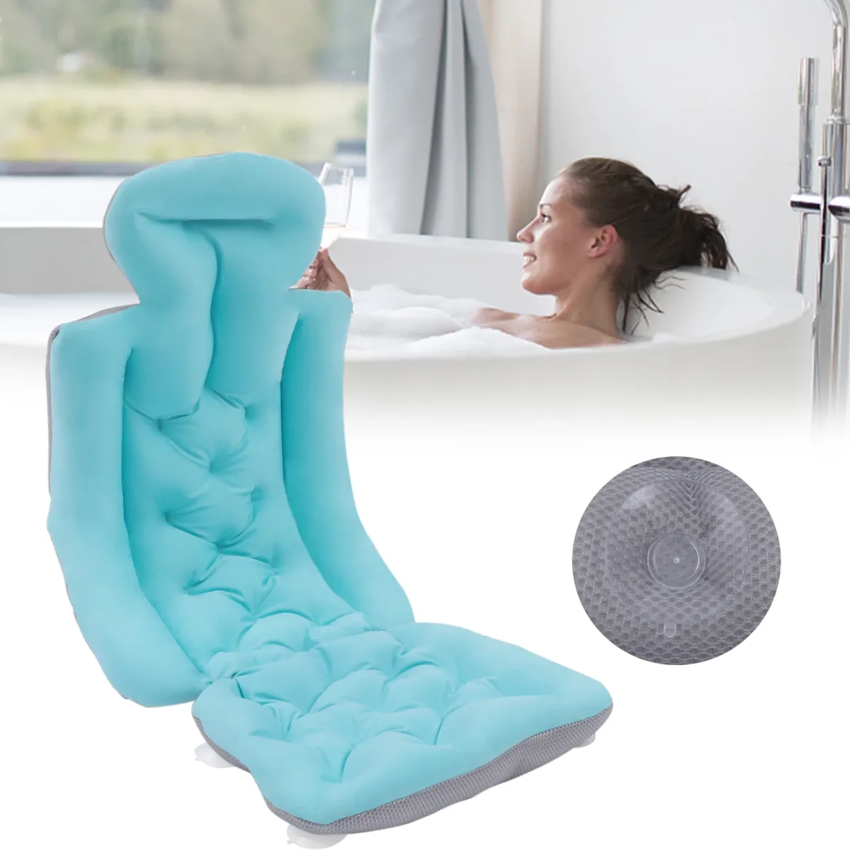 Oreiller de bain bleu à ventouses