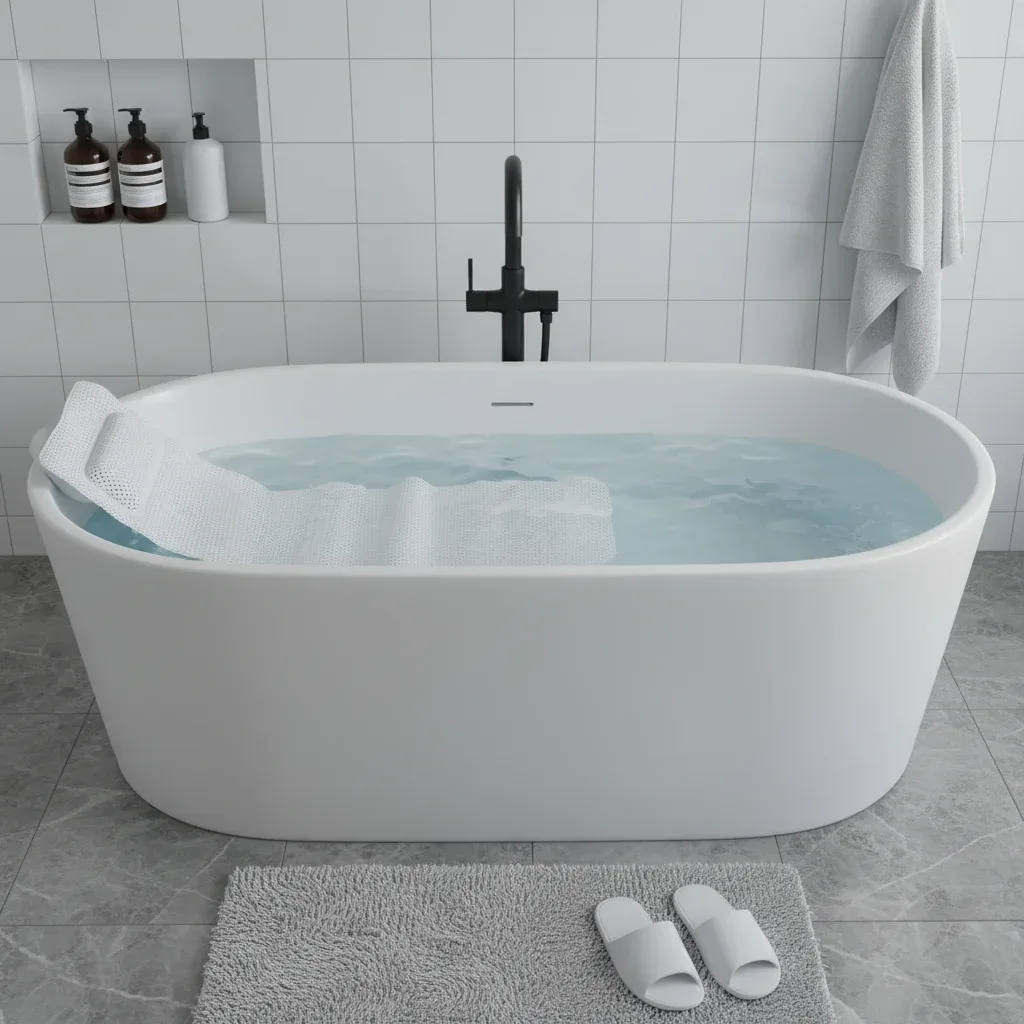 Tapis de bain blanc alvéolé 125 × 36 cm